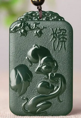 Miniatura 2 de China Natural Hetian Green Jade Nefrita tallado Zodiaco Protector Deidad Colgante Amuleto