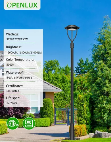 Miniatura 32 de Luz LED para poste superior, certificación ETL, 80 W, 64 W, 48 W, ajustable, 3 CCT, luces de poste para exteriores ajustables con fotocélula IP65
