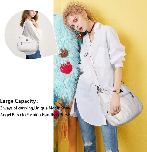 Miniatura 153 de Angel Barcelo - Bolsa de hombro amplia para mujer, diseño Hobo, cuero lavado