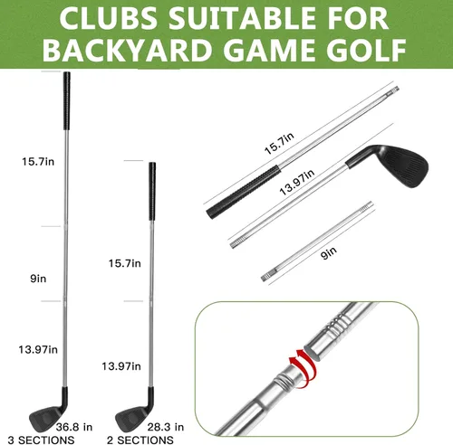 Miniatura 4 de SJEhome Juego de golf para patio trasero, 2 palos y 5 pelotas, adecuado para práctica de patio trasero de 9/6/3 hoyos, regalos de golf