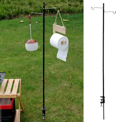 Miniatura 8 de Soporte para linterna de campamento, aleación de aluminio, colgador de lámpara plegable con bolsa de almacenamiento, poste de lámpara plegable