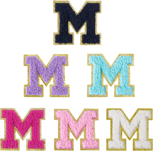 Miniatura 230 de 6 piezas de parches de letras de chenilla autoadhesivas, parches de letras preppy de 2 pulgadas para bolsos, ropa y sombreros, grandes pegatinas