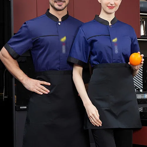Miniatura 4 de Abrigo de chef con botones para hombre, manga cortalarga, chaqueta de chef unisex ligera
