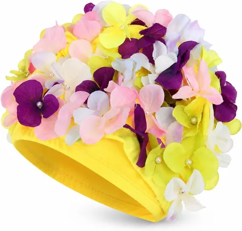 WINOMO Gorra de natación de moda con pétalos florales con estilo gorro de natación tamaño L para mujer