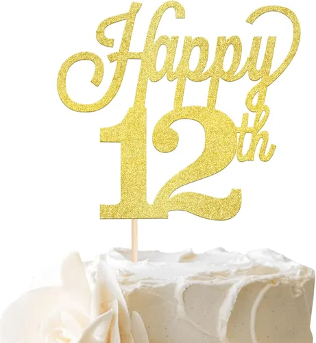 1 paquete de decoración para pastel de 12 años, purpurina negra número 12, doce cumpleaños, decoración para felicitaciones a 12 años de edad, 12