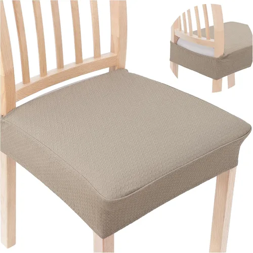 Smiry Juego de 4 fundas de asiento elásticas de jacquard para sillas de comedor, extraíbles y lavables, sin fundas traseras, color gris pardo