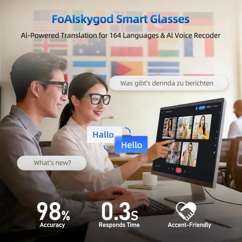 Miniatura 2 de Lentes inteligentes para hombres y mujeres, con GPT de chat, gafas de traducción Bluetooth AI con 164 idiomas, lente azul, lente de cambio
