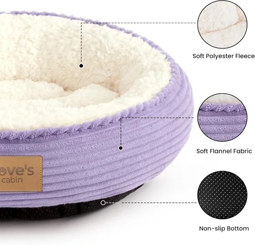 Miniatura 2 de Love's cabin Cama redonda acolchada para gatos y perros, cama para mascotas de 20 pulgadas para gatos o perros pequeños, parte inferior Violeta
