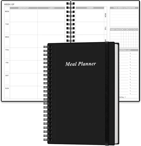 Miniatura 10 de Agenda semanal de comidas, diario A5 semanal y diario de preparación de comidas con listas de compras y comestibles para planificación de menús, Azul