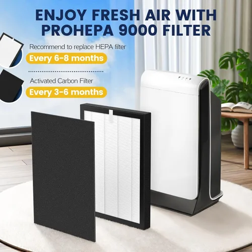 Miniatura 9 de Filtro de repuesto ProHEPA 9000 compatible con purificadores de aire VEVA 9000, 2 filtros de repuesto HEPA y 8 prefiltros de carbón activado