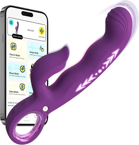 Vibrador de empuje con control APP para mujeres, en forma de conejo y dedo, con 7 empujes y 7 vibradores, juguetes para adultos con control remoto