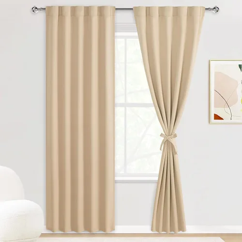 Miniatura 15 de DWCN Cortinas opacas con pestaña trasera para ventana - Cortinas opacas con bolsillo para barra para oscurecer la habitación para dormitorio/sala