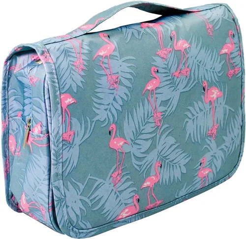 Miniatura 15 de Trawila Neceser colgante de viaje, bolsa de cosméticos, organizador de maquillaje para hombres y mujeres con gancho resistente, Gris (Grey Flower)
