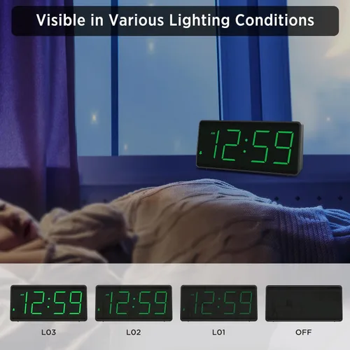 Miniatura 4 de Peakeep - Reloj despertador digital a pilas para dormitorios - Inalámbrico, números grandes, 4 atenuadores, atenuación automática para personas