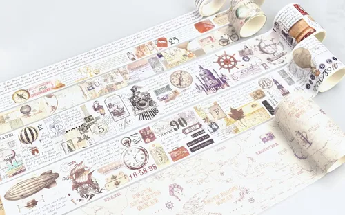 Miniatura 3 de Juego de 18 rollos de cinta washi, calcomanías de viaje, boletos de viaje mundial, mapa de matasellos, vistas a la calle, calcomanías vintage IDY