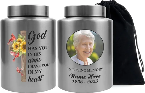 Miniatura 10 de Urna personalizada para cenizas humanas, contenedor de cenizas de cremación con foto personalizada con retrato, urna conmemorativa funeraria