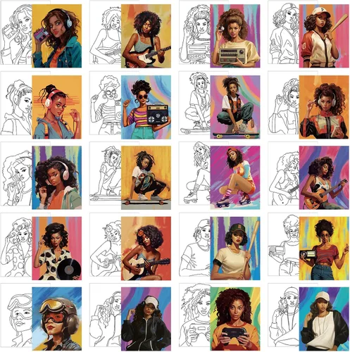 Miniatura 15 de Sherr 20 Piezas Lienzo Estirado Predibujado Arte Negro Reina Afro para Pintar para Adultos Contorno Predibujado Lienzo de Algodón Estirado