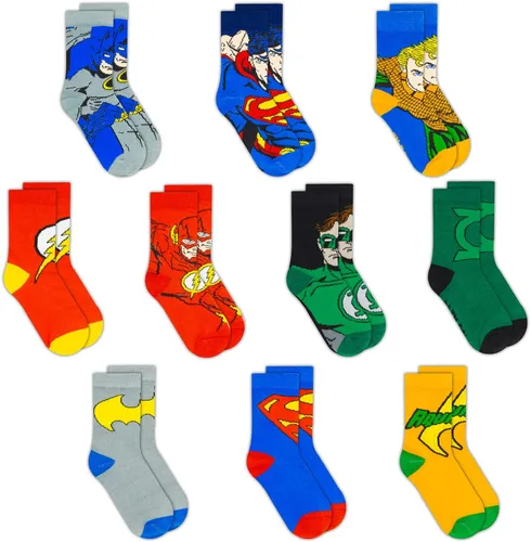 DC Comics Calcetines para niños, paquete de 10 calcetines para niños, calcetines para niños pequeños con The Batman, Superman, Wonder Woman y Flash