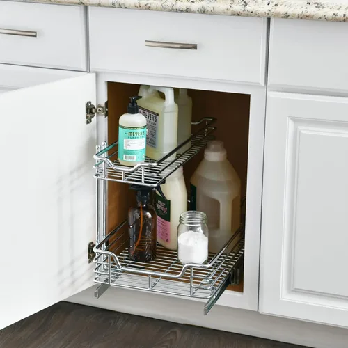 Miniatura 2 de Household Essentials Glidez - Organizador de almacenamiento multiusos de acero cromado extraíble y deslizante para uso debajo del fregadero o debajo