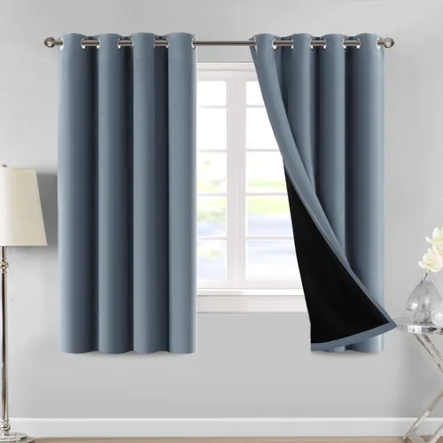 Miniatura 19 de MeilleMaison Paneles de cortina 100 % opacas para ventana de dormitorio, bloqueo de luz completa, de 84 pulgadas de largo, con aislamiento térmico
