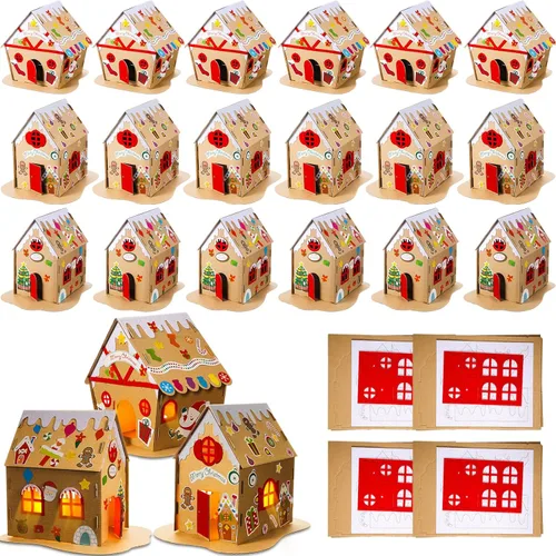 Yunsailing Juego de 3 juegos de casa de jengibre de Navidad, kit de manualidades de Navidad, cartón, pan de jengibre, decoración de casa, hacer