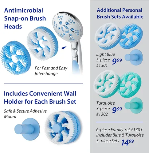 Miniatura 8 de Aquassage 5 en 1 de AquaCare - Cabezal de ducha de alta presión de 76 modos, combinado, ducha de mano, cepillo corporal y cepillo de pelo en uno.