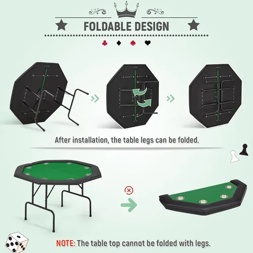 Miniatura 3 de ECOTOUGE Mesa de póquer plegable, plegable Texas Holdem con patas plegables y portavasos de acero inoxidable, mesa Gamimg de ocio para 8 jugadores