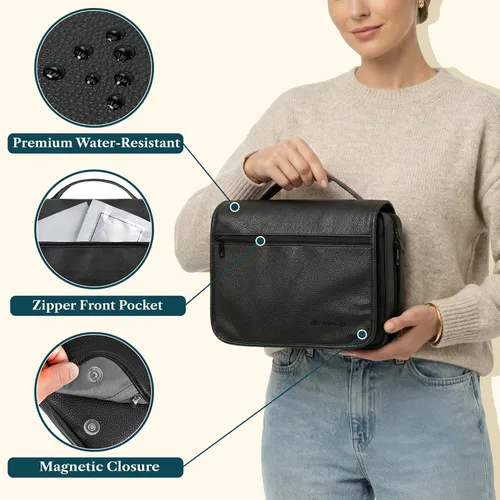 Miniatura 4 de PAVILIA Neceser colgante para mujeres y hombres, organizador de cosméticos plegable, bolsa de viaje, bolsa de maquillaje resistente al agua