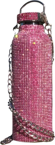 Miniatura 6 de Botella de agua plateada con 5000 diamantes de imitación de purpurina y cadena cruzada, vaso de acero inoxidable de 25 onzas con aislamiento al Plata
