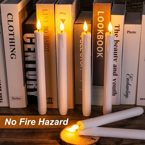 Miniatura 7 de Homemory 3 velas cónicas sin llama con temporizador remoto, velas blancas parpadeantes de 9.6 pulgadas, funciona con pilas, velas LED de plástico