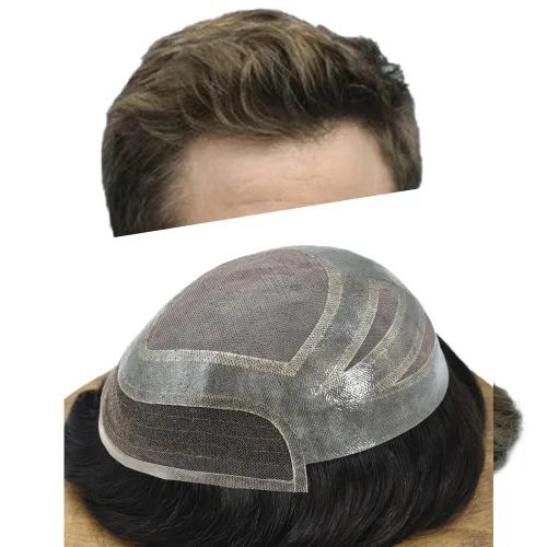 Miniatura 25 de Toupee For Men Human Hair Men's Toupee Hair Replacement System For Men Fine Mono Hair Piece For Men Poly Mens Hair System 8X10 Medium light density