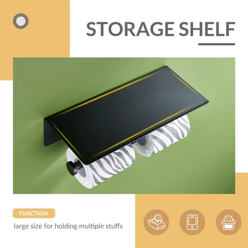 Miniatura 5 de Portapapel Higiénico con Estante para Teléfono, APLusee SUS 304 de Acero Inoxidable Portapapel de Baño, Dispensador de Papel de Doble Rollo Montado