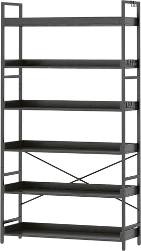 Miniatura 14 de HCHQHS - Estantería de 4 niveles, estantería industrial ajustable, estantería alta vertical, estanterías abiertas de madera y metal negro