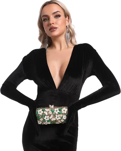 Miniatura 7 de Boutique De FGG Flores y mariposas mujeres cristal embrague bolso de noche boda fiesta Rhinestone bolsos