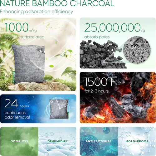 Miniatura 3 de Absorbedor de olores de carbón activado, paquete de 8 con ganchos, eliminador de olores naturales para olores fuertes, bolsas purificadoras de aire