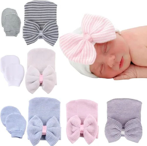 Gorras y manoplas para recién nacidos, gorro de hospital para recién nacidos, guantes antiarañazos, set de regalo para niños y niñas