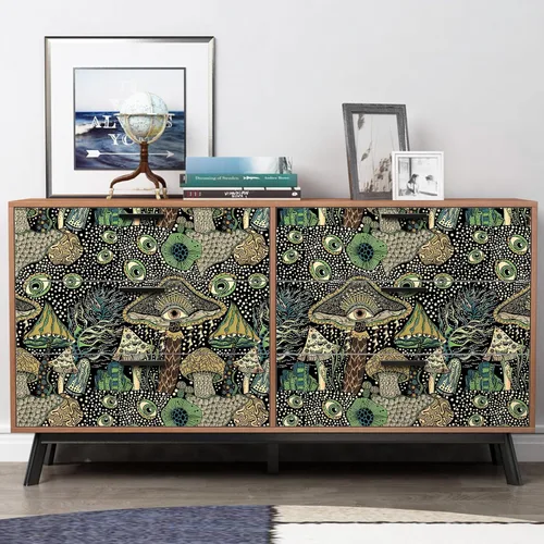 Miniatura 8 de WENMER Papel pintado floral de despegar y pegar estilo bohemio con hongos - 17.7in x 32.8ft Papel adhesivo para dormitorio baño MultiColor1