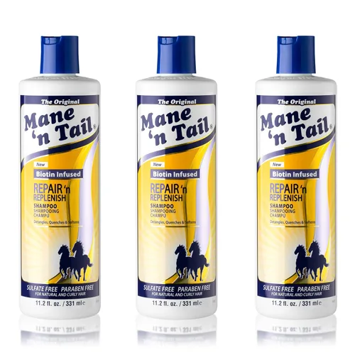 Mane 'n Tail Repair 'n Replenish Shampoo (paquete de 3) – Sistema de limpieza y nutrición suave sin sulfatos para un cabello más saludable y sedoso