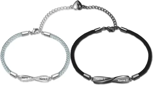 Miniatura 6 de Pulseras personalizadas con el infinito para parejas, pulseras a juego con nombre personalizado para parejas, regalo romántico para el día de San