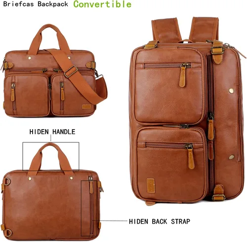 Miniatura 3 de Maletín de cuero vegano para hombre, mochila híbrida de 17 pulgadas, bolsa de mensajero de negocios HB-22