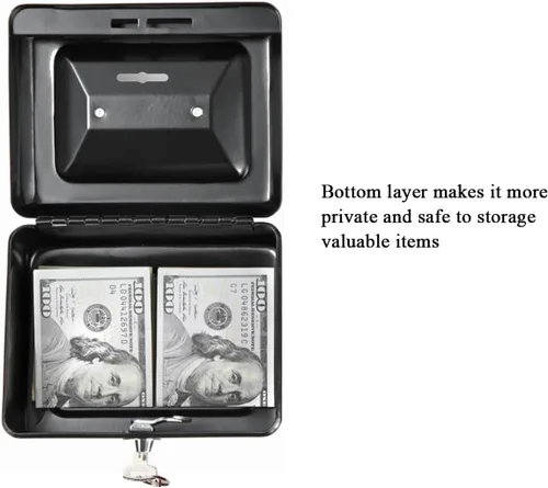 Miniatura 3 de Jssmst - Caja de dinero pequeña con cerradura, cajas de bloqueo metálicas para niños, caja de dinero con ranura en la parte superior, caja de Negro