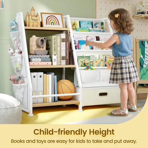 Miniatura 4 de Estantería infantil y organizador de almacenamiento de juguetes: estante para libros para habitación de niños con cajón para almacenar libros