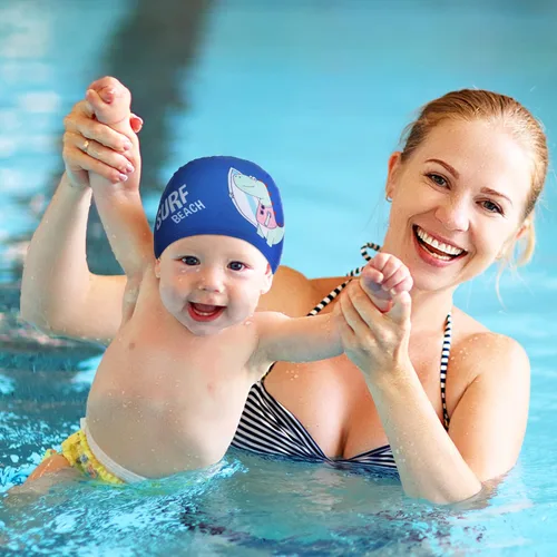 Miniatura 2 de Geyoga 3 piezas de gorras de natación para niños y niñas, gorras de natación para niños de 2 a 12 años, gorro de natación para piscina, gorro de Azul