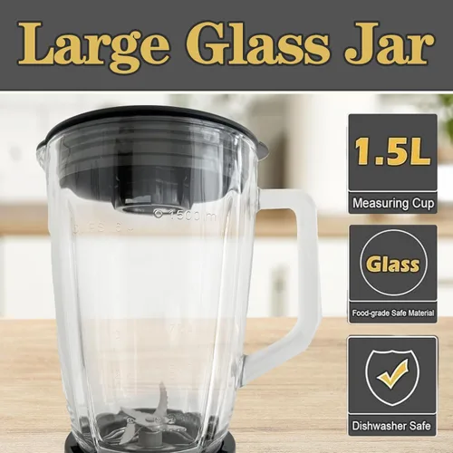 Miniatura 4 de Potente batidora de cocina, mezclador triturador de hielo, tarro de vidrio de 1.5 LG de 50 onzas, 6 piezas de cuchillas de acero inoxidable 304