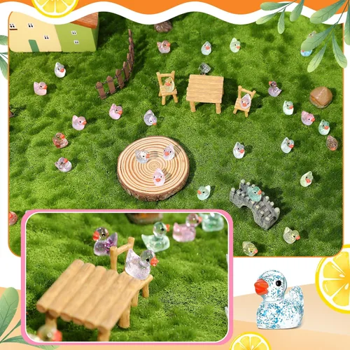Miniatura 4 de Fuyamp 120 mini patos de resina con purpurina, coloridos patos pequeños, figuras de pato con purpurina en miniatura para manualidades, jardín