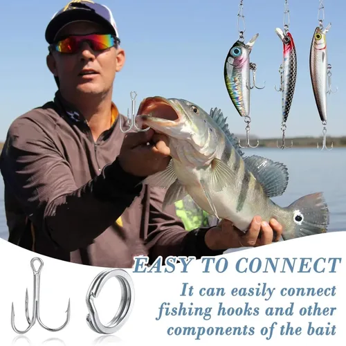 Miniatura 6 de Skylety 200 anillos divididos de acero inoxidable para pesca, 50 ganchos agudos, conector de aparejos de señuelo, alicates de pesca, cordón de Azul