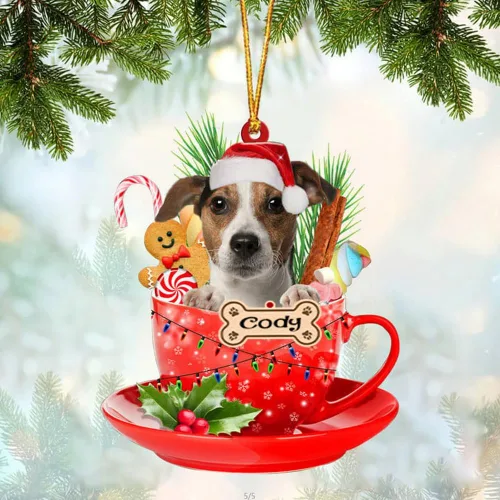 Miniatura 23 de NAZENTI Adorno personalizado de Alaskan Malamute en taza roja, adorno de Navidad personalizado para perros amantes de las mascotas, colgante