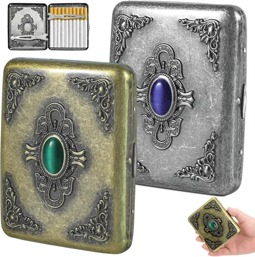 Youeon Paquete de 2 fundas de metal vintage para hombres, estuche delgado grabado con clip de resorte, capacidad para efectivo, tarjetas de crédito
