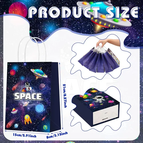 Miniatura 2 de Outus 24 piezas de bolsas de recuerdos de fiesta espacial, bolsas de regalo de galaxia, bolsas de papel para dulces de astronautas, bolsas