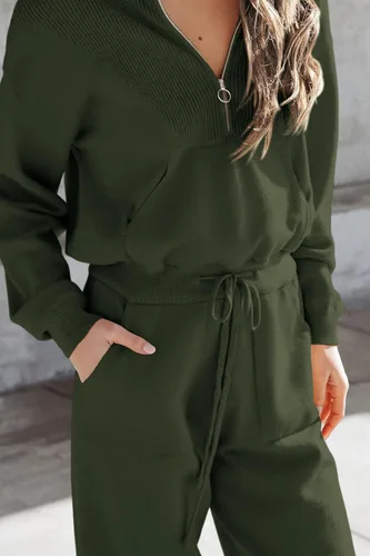 Miniatura 69 de PRETTYGARDEN Conjunto de suéter de 2 piezas para mujer, sudadera con cremallera, pantalones deportivos, ropa casual